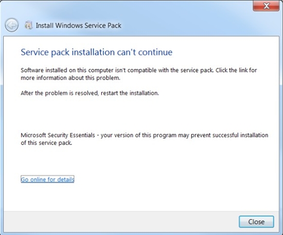 旧版MSE会阻碍Windows 7 SP1安装