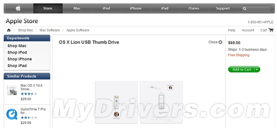 苹果正式开售Mac OS X Lion安装U盘