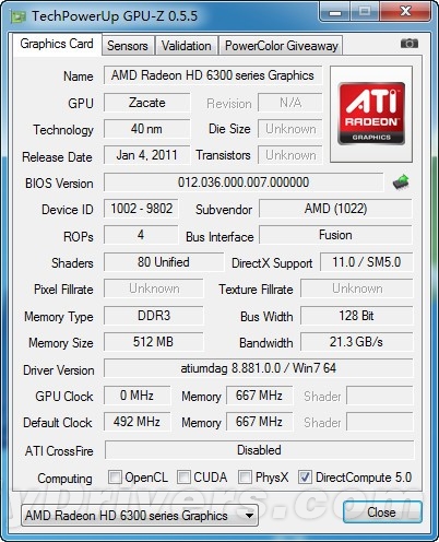 GPU-Z 0.5.5发布 完整支持Llano APU