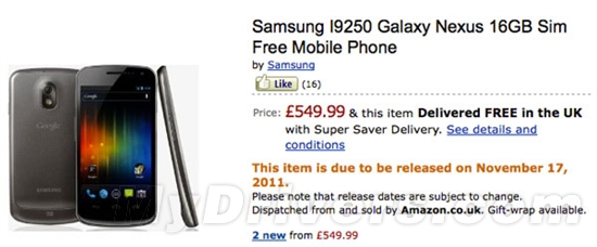 售价逼近6K Galaxy Nexus上市日期确定 