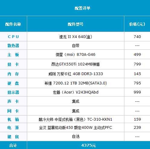 节前游戏迷首选 4375元四核主机推荐