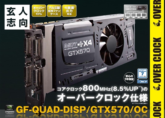 日本玄人志向推四屏版GeForce GTX 570