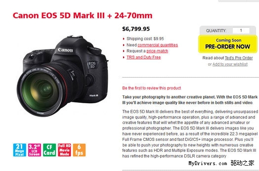 5D Mark III最新参数：2230W像素+61点对焦