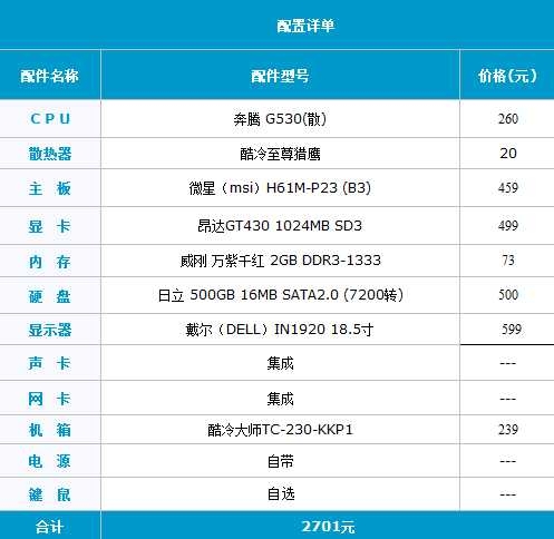 高频双核配独显 2649元家用机推荐