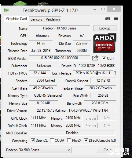 RX 480�ɹ�ˢ��RX 580��Ƶ���Զ�����