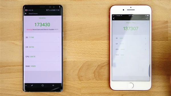 ����Note8�ٶȶԱ�iPhone 7 Plus�����������