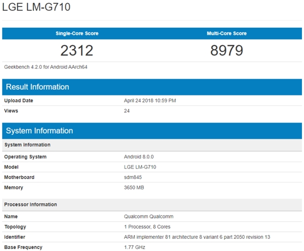 LG G7 ThinQGeekBench845