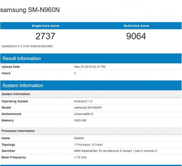 Galaxy Note 9GeekBenchExynos 9810