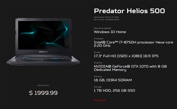 �곞����Predator Helios 500��Ϸ��������AMD Vega 56�Կ�