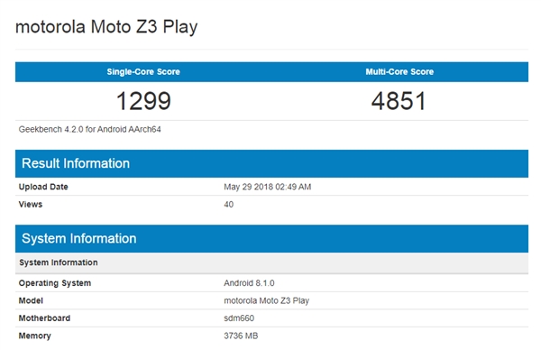 Moto Z3 Play����GeekBench����������660