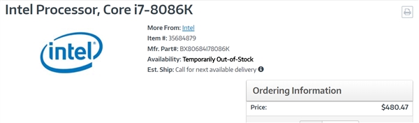 50������ Intel i7-8086K����洦����������6��8�շ���