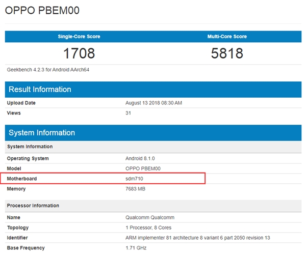 OPPO�»�����GeekBench������710+8G�ڴ�