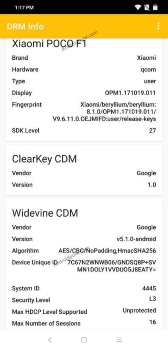 ��ý�� С��PocoPhone F1��֧��Widevine L1