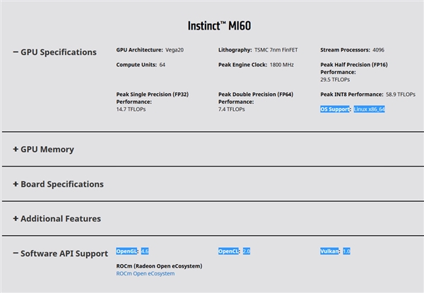 ϷټAMDǿGPU Radeon Instinct MI60֧Linuxϵͳ