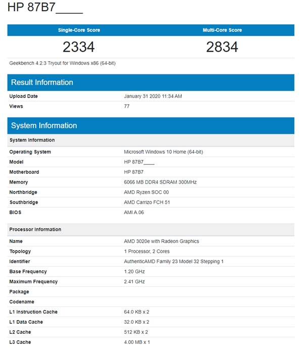 AMD3020e APUع⣺14nm Zenս