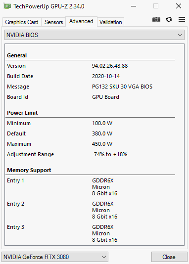 EVGA RTX 3080 BIOS£Ŀŵ450W