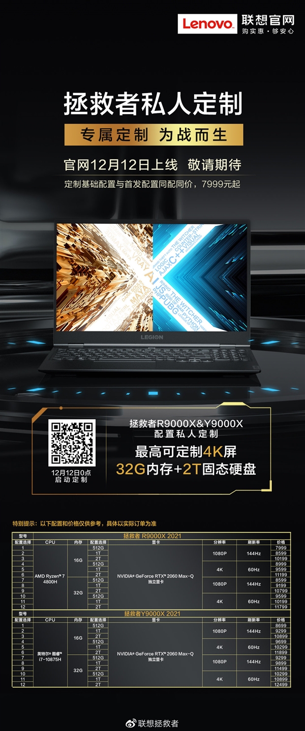 Y9000X/R9000X 2021˽˶ƣ32GB+2TB+4K 1.25Ԫ