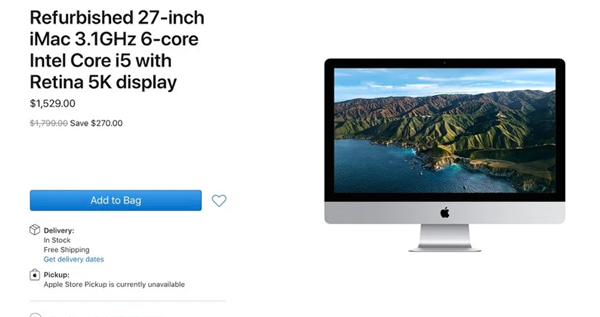 苹果开卖27英寸iMac翻新机：售价直接便宜1700元