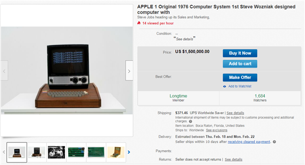 969万人民币！收藏级Apple 1电脑出售 乔布斯45年前参与制作