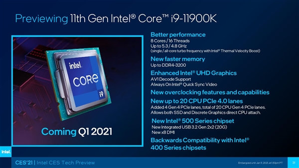 Intel 11代桌面酷睿定了！3月16日发布、30日开卖