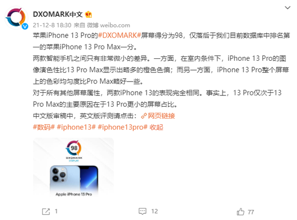 λеڶiPhone 13 Pro DxOMarkĻ÷98֣Pro Maxһ