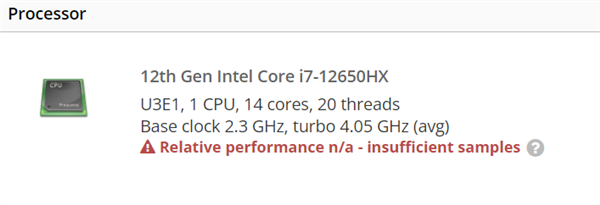 Intel i7-12650HX首次现身：55W 14核心、硬塞笔记本