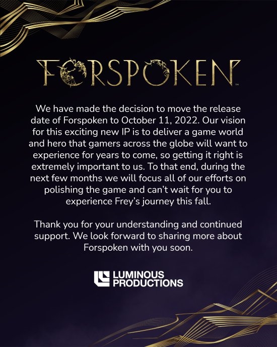 SE新作《FORSPOKEN》宣布跳票！延期发售至10月11日
