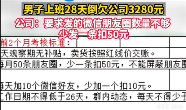 男子上班28天倒欠公司3000余元：原因没想到