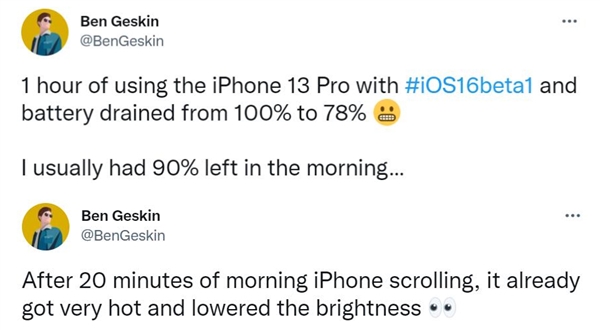 iPhone 13 Pro更新iOS 16 Beta版后出现两大槽点：发热 续航下降了