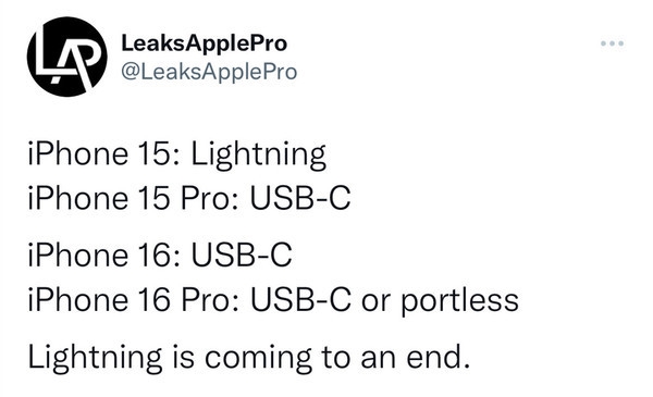 苹果挤牙膏 iPhone 15将保留Lightning接口 Pro版才上USB-C