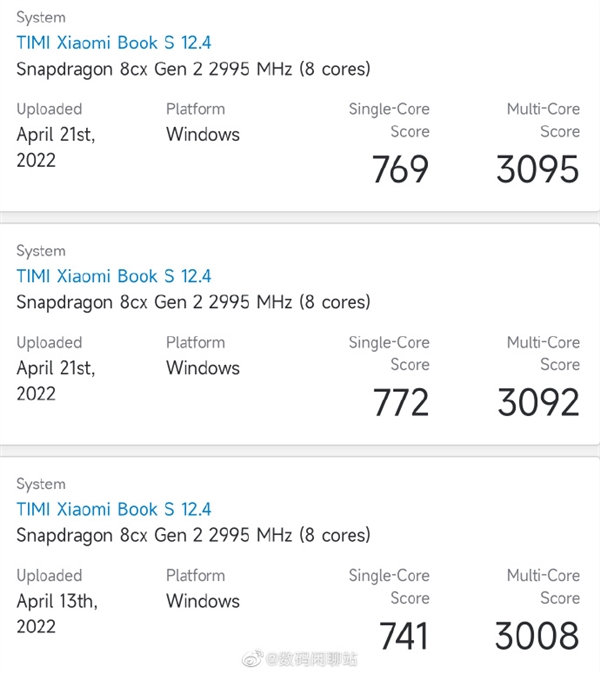 小米首款二合一电脑来了：Xiaomi Book S跑分曝光