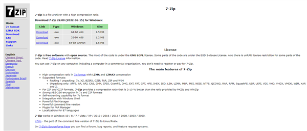 时隔半年才更新！免费开源压缩软件7-Zip 22.00发布：仅1.5MB