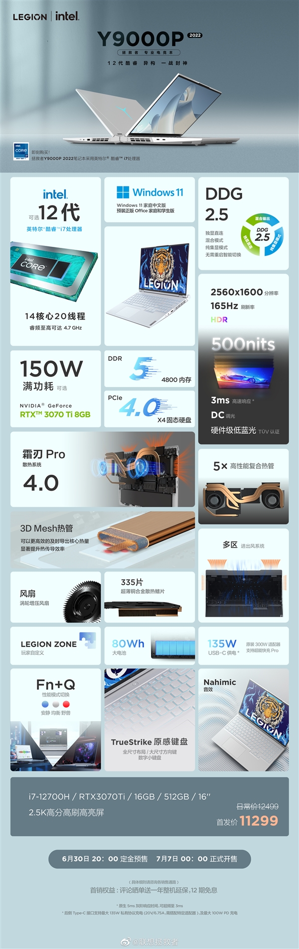 联想拯救者Y9000P 2022上新：冰魄白的3070Ti卖到11299元