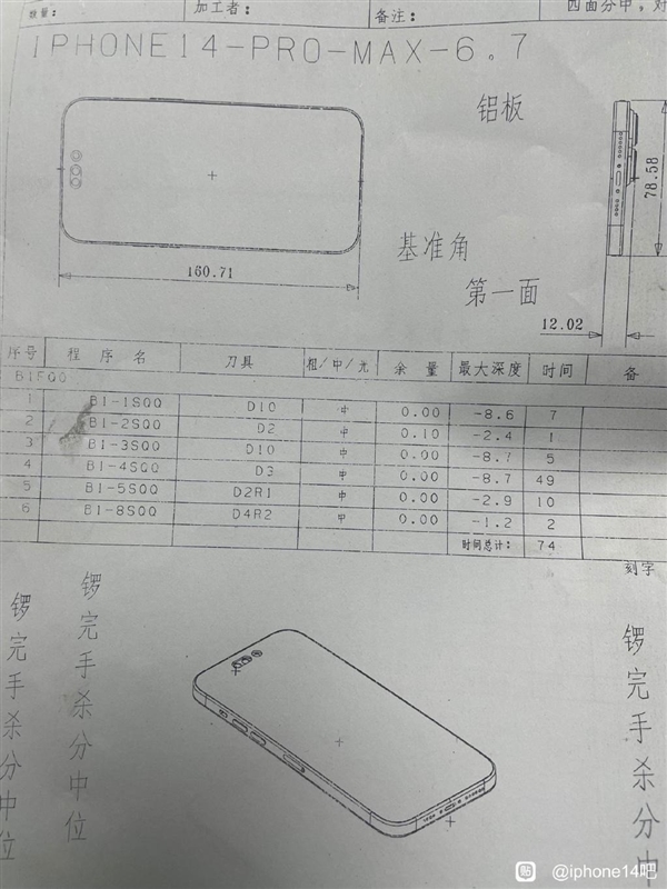 iPhone 14 Pro Max模板图纸曝光：后摄激凸4.17mm 比2枚一块硬币还厚