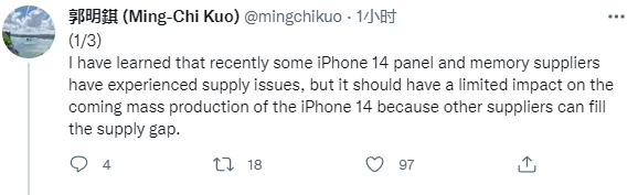 iPhone 14/Max面板供应困难！郭明錤：有京东方在不是问题