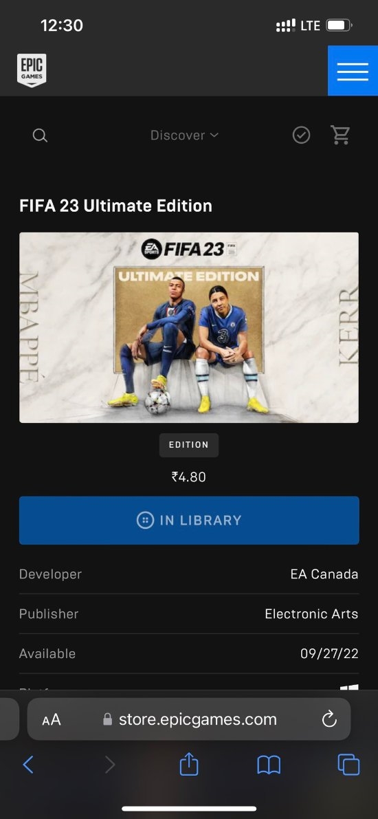 Epic印度区出现大羊毛 4毛钱入手《FIFA 23》终极版