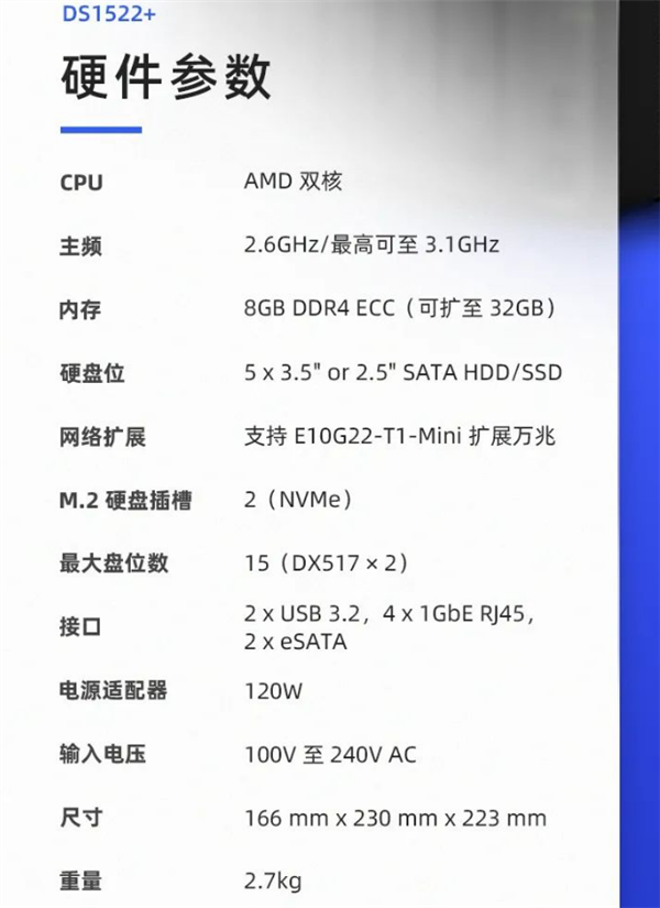 群晖五盘位NAS DS1522+发布：搭载锐龙CPU 支持拓展万兆