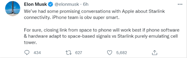 通信效果大增！iPhone 14有望支持SpaceX卫星 马斯克：正与苹果谈判