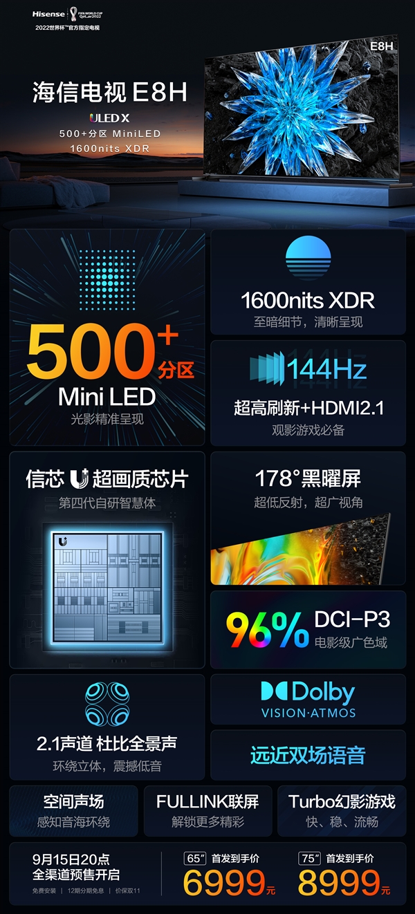 画质最卷电视来了！海信E8H旗舰新品发布：XDR级mini LED屏加持 6999元起