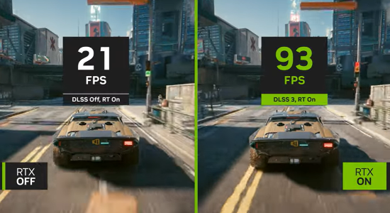 《赛博朋克2077》NVIDIA DLSS 3开启前后对比：性能提升高达4倍！