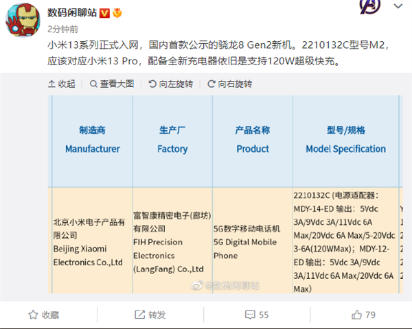 国内首款骁龙8 Gen2旗舰来了 小米13系列正式入网