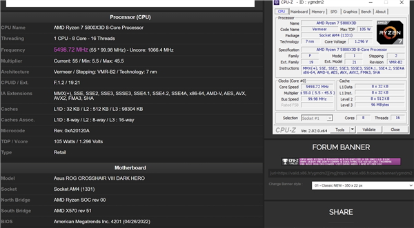 不可能超频的AMD处理器超了！锐龙7 5800X3D跑到5.5GHz