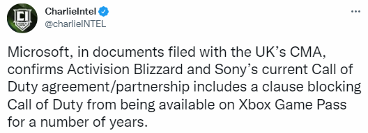 索尼被曝曾与动视暴雪达成协议：强制《使命召唤》无法进入微软XGP服务