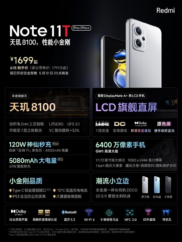 最便宜的天玑8100！Redmi Note 11T Pro价格新低：1322元起
