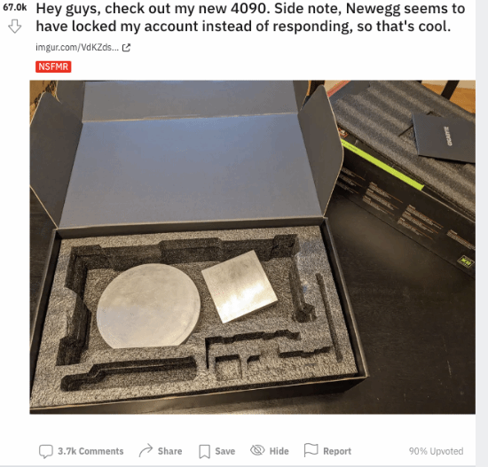 买RTX 4090到货后竟是铁块后续：官方已退款