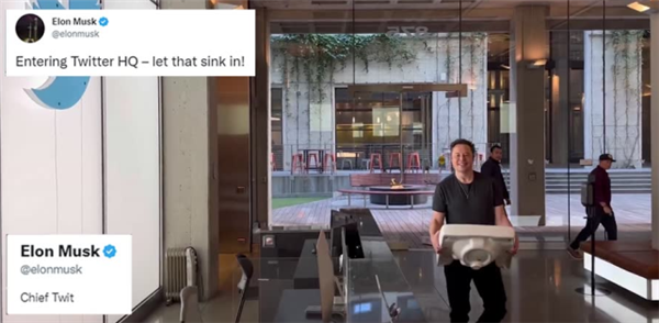 马斯克抱水槽“入主”推特总部自称首领 公司周五移交至其名下：笑容灿烂、廋身后帅了不少
