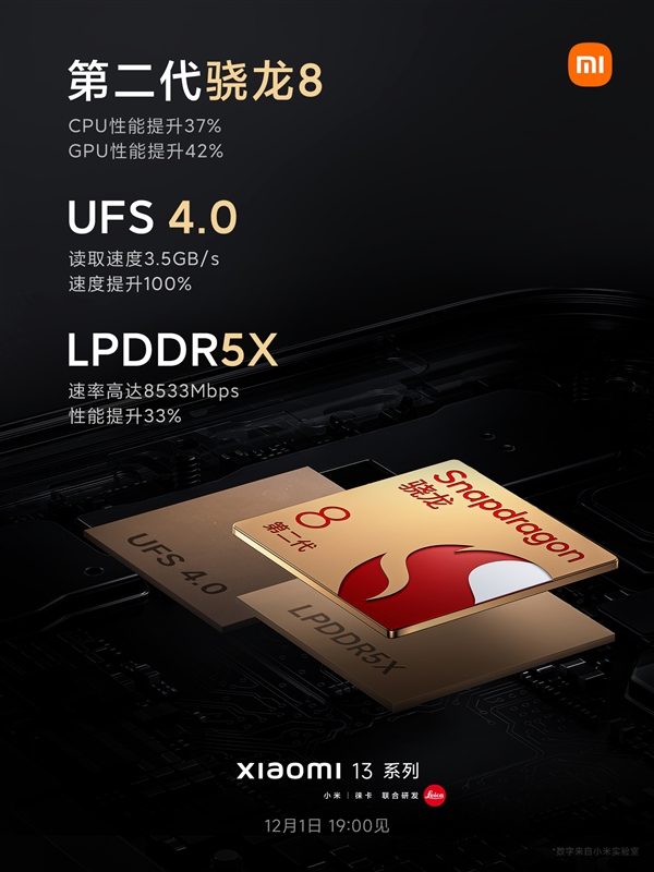 最强性能铁三角！小米13搭载LPDDR5X+UFS 4.0