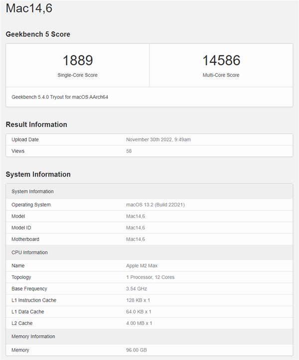 媲美i7-12700K！苹果M2 Max跑分首曝：12核心配96GB内存