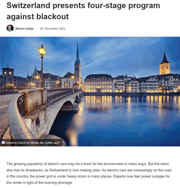 欧洲能源短缺！瑞士禁止电动车上路、法国家庭将每天停电两小时