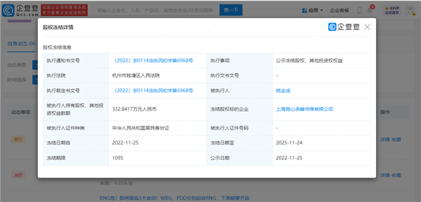 RNG被冻结332万股权：此前被传要解散 被多方起诉